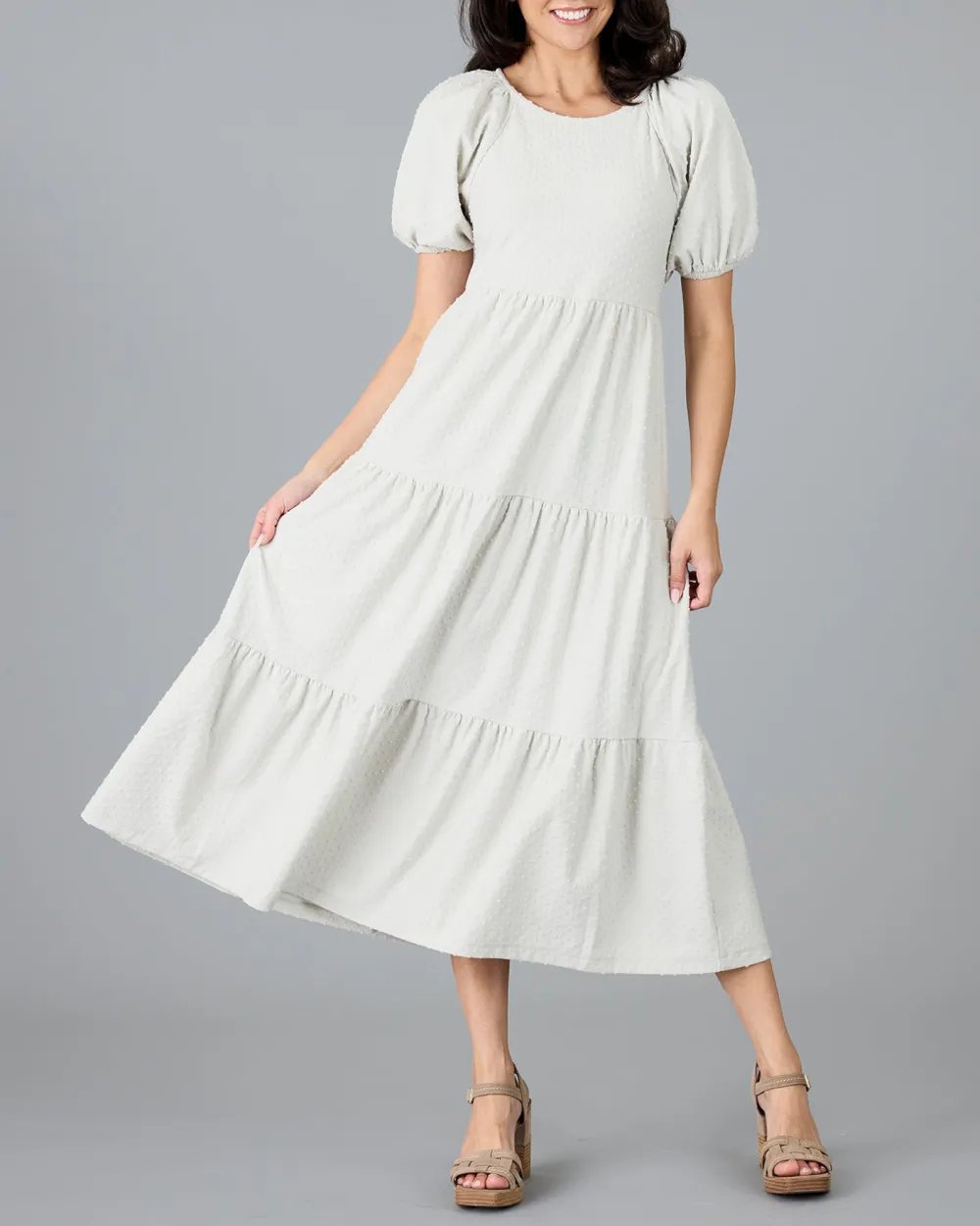 White Short Sleeves Midi Dress