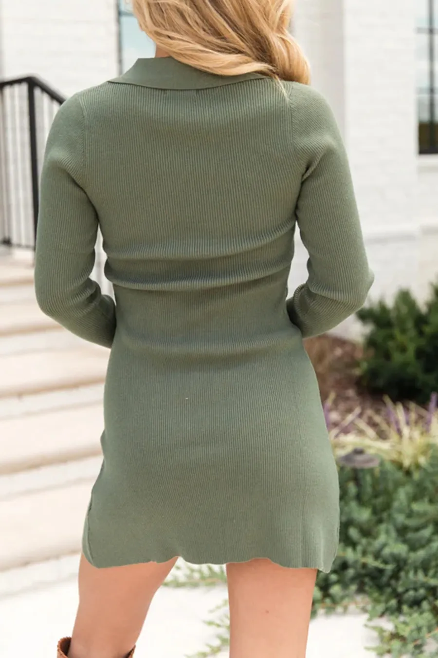Olive Collared Sweater Dress