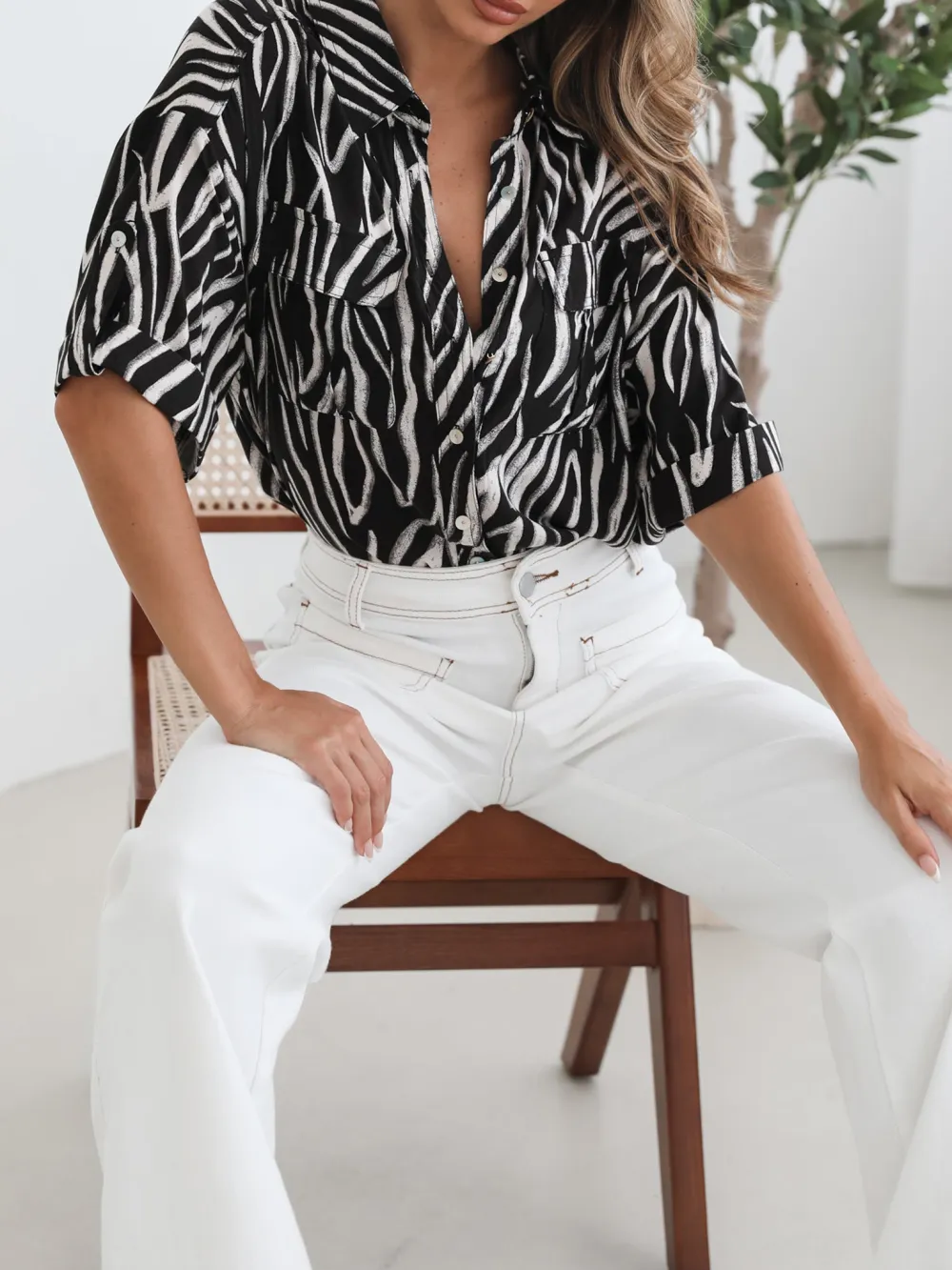 Casual Style Black Print Shirt