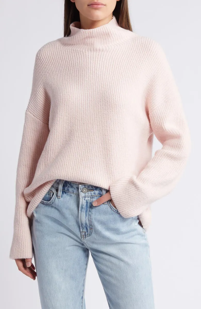 Relaxed Turtleneck Cotton Blend Sweater