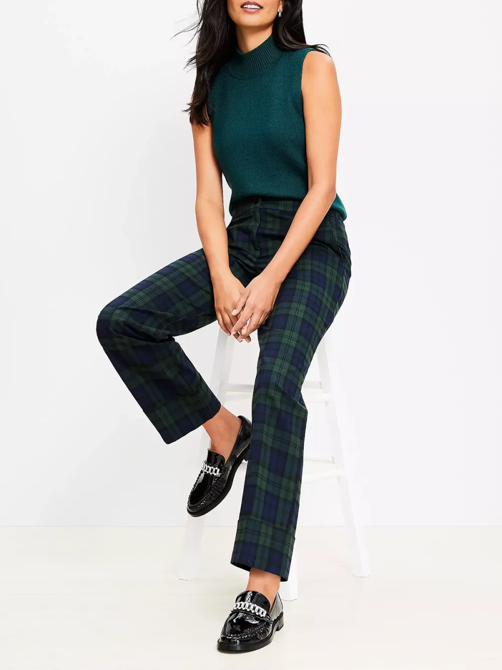 Straight Cropped Cuff Pant In Plaid Brushed Flannel