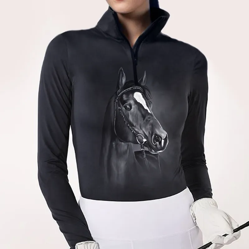 Women's Riding Style Horse Print Long Sleeve Casual Shirt