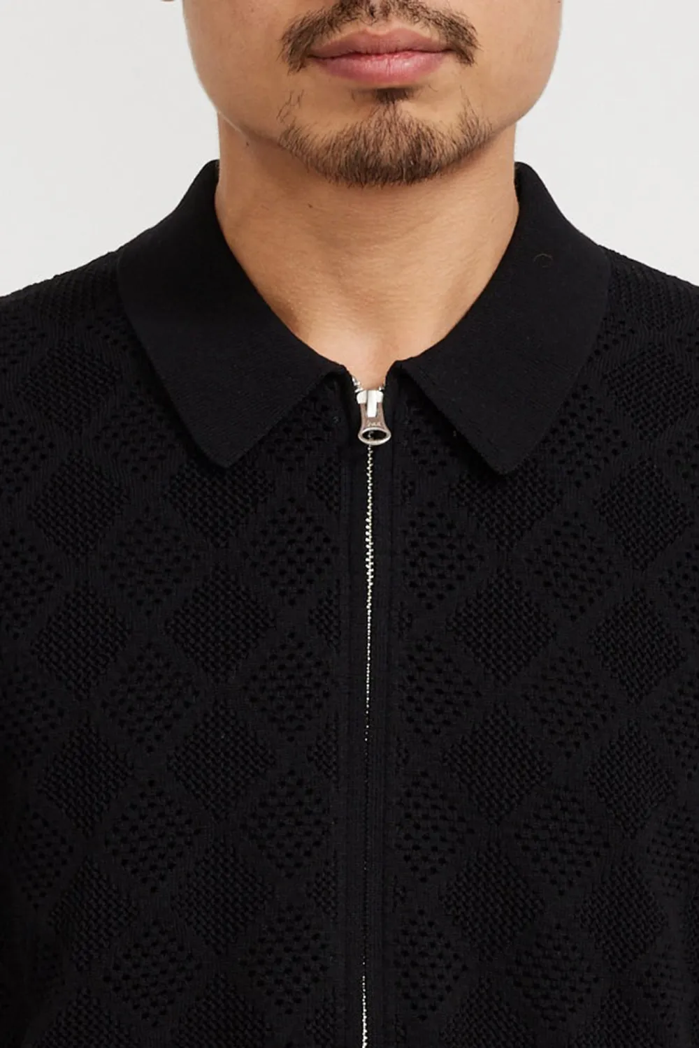 Zip Knit Polo Mesh Black