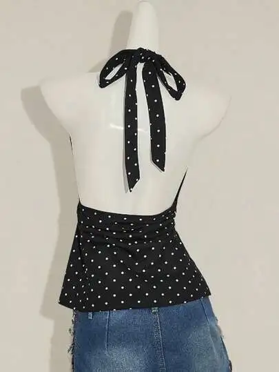 Polka Dot Halter Wrap Top