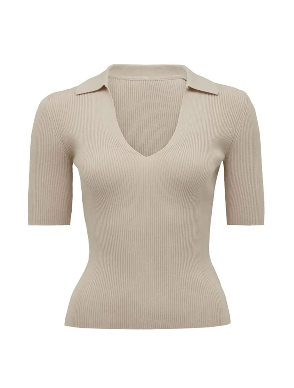 S/S Collar Knit Top