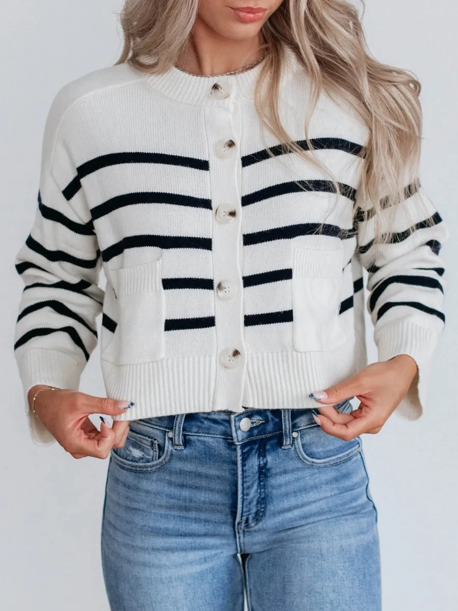 Striped Knit Button Cardigan