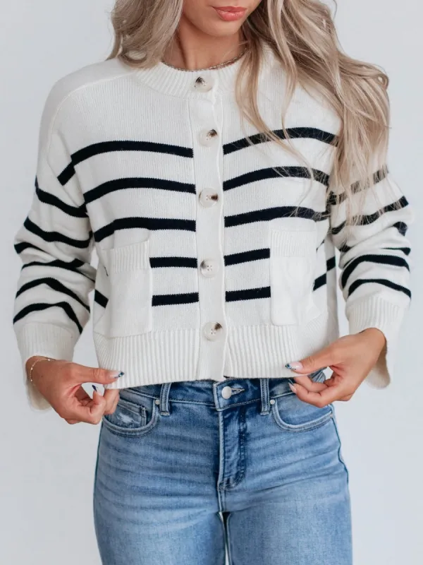 Striped Knit Button Cardigan