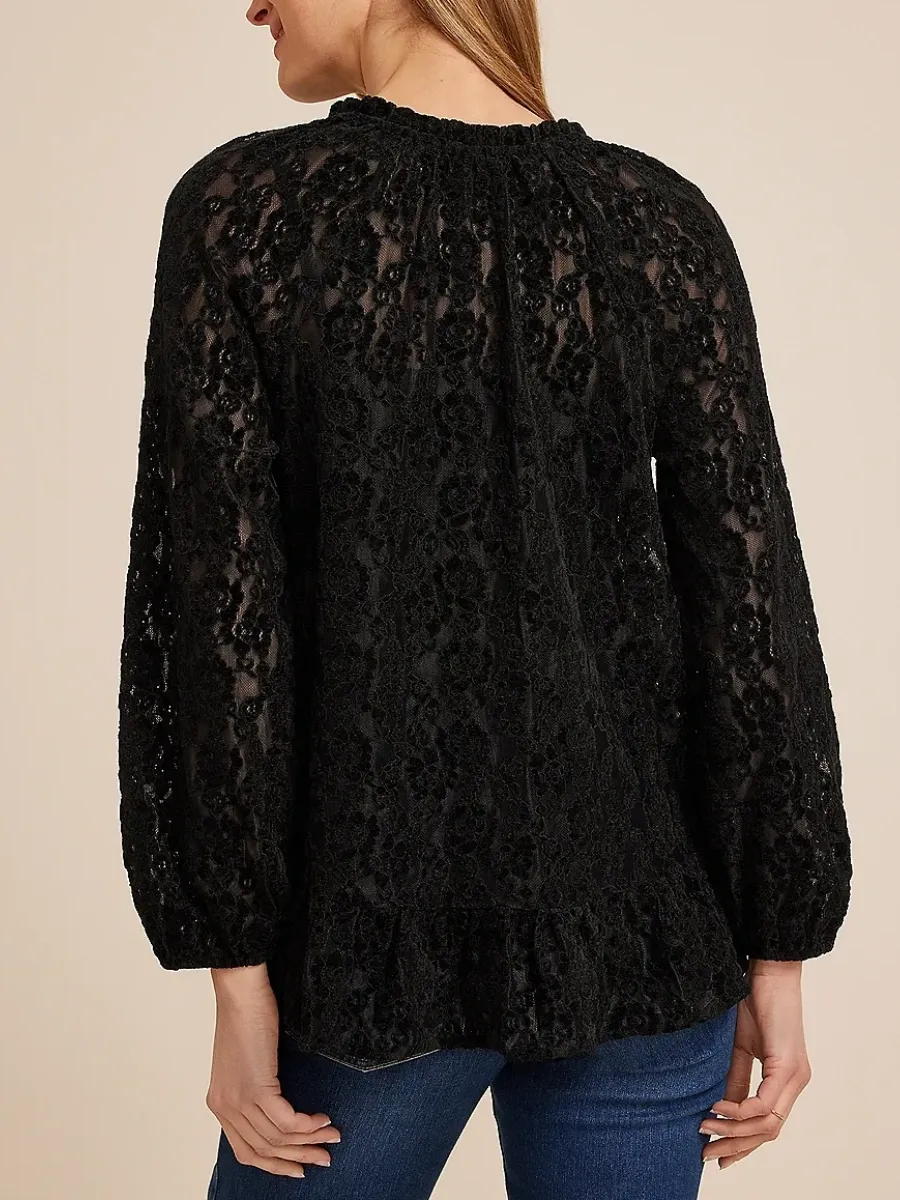 Ruffled Hem Notched Blouse