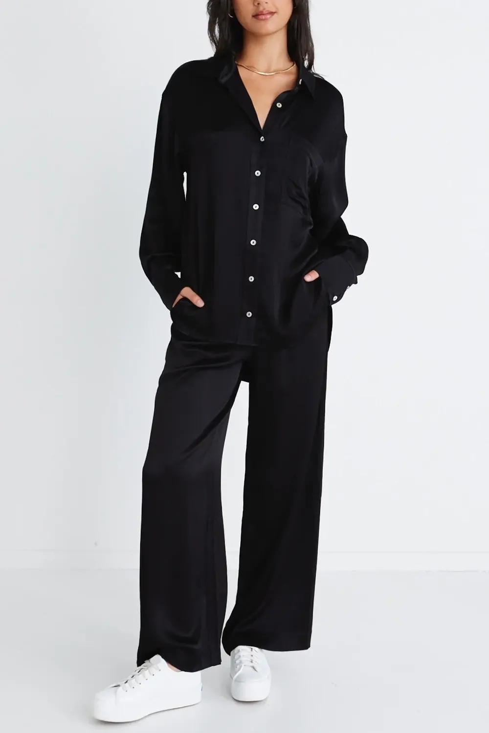 Black Satin Oversized Shirt