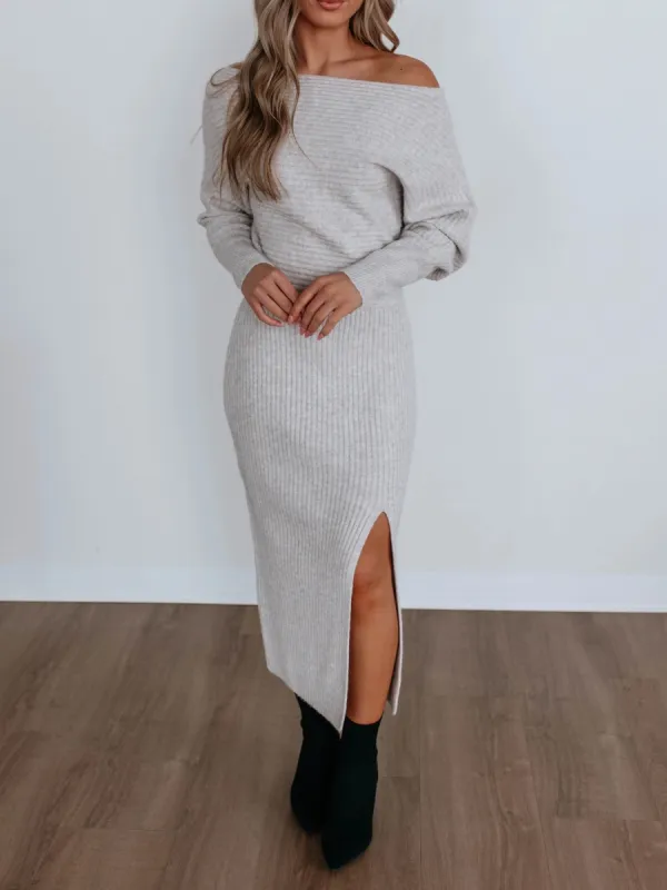 Slit Plain Midi Dress