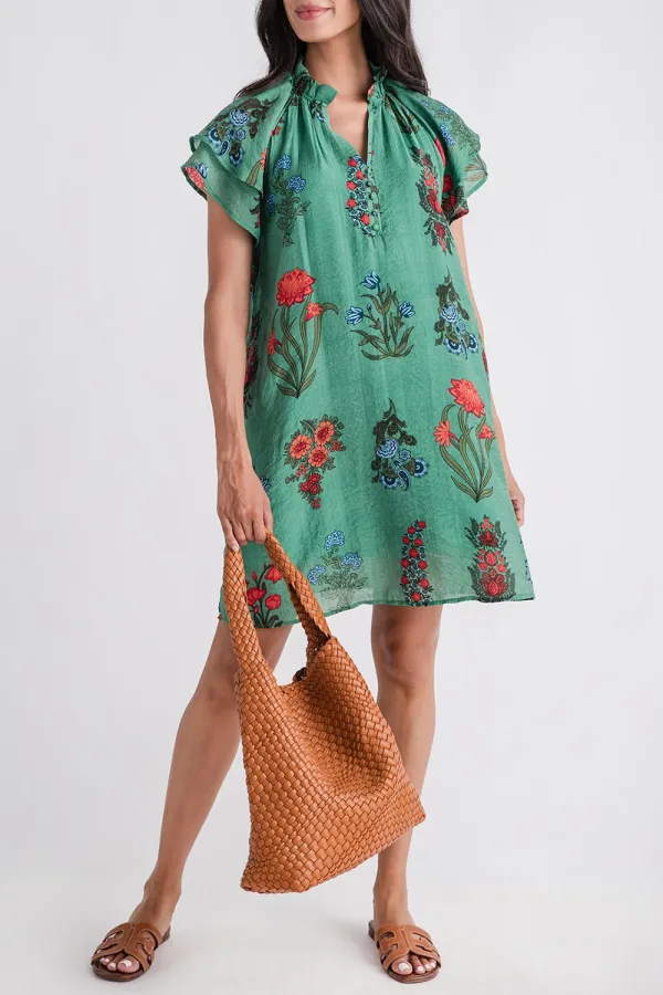 Medalion Printed Short Dress - Emerald