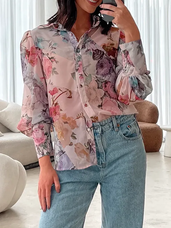 Pink Patchwork Print Fleet Blouse