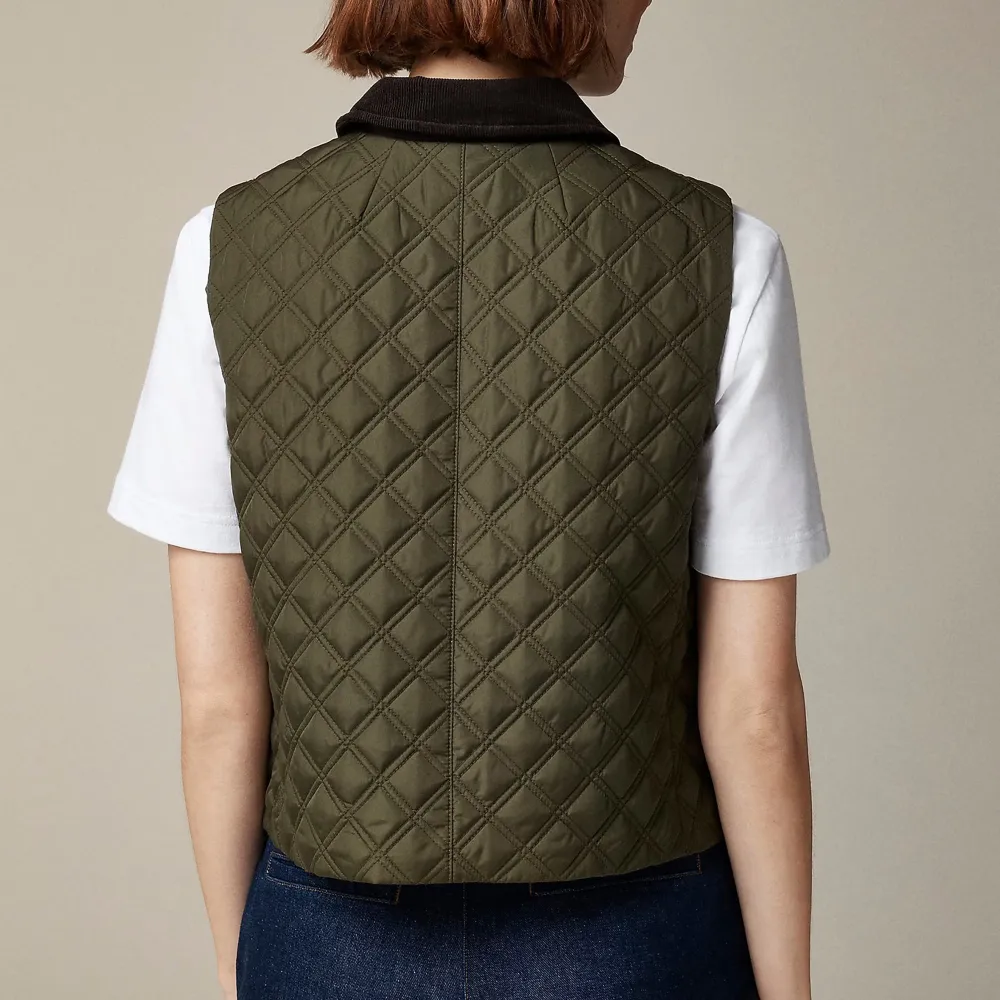 Corduroy-trim Quilted Vest In Green