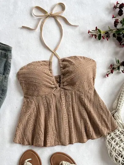 Brown Textured Halter Top