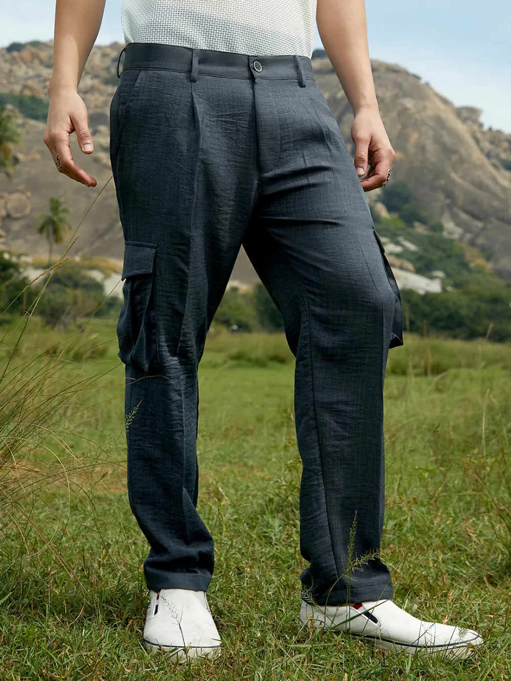 Black Casual Style Regular Trousers