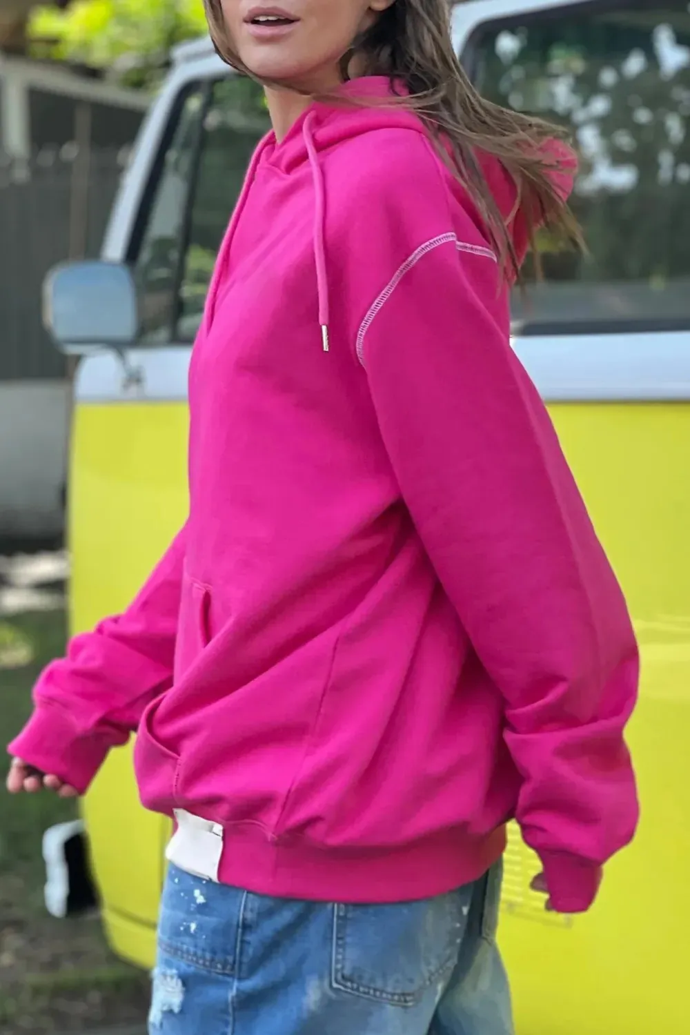 Pink Comfortable Classic Versatile Loose Hoodie