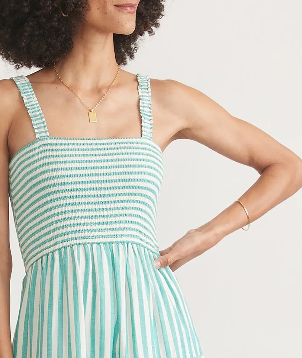 Turquoise Striped Tiered Midi Dress