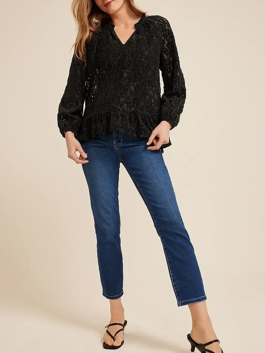 Ruffled Hem Notched Blouse