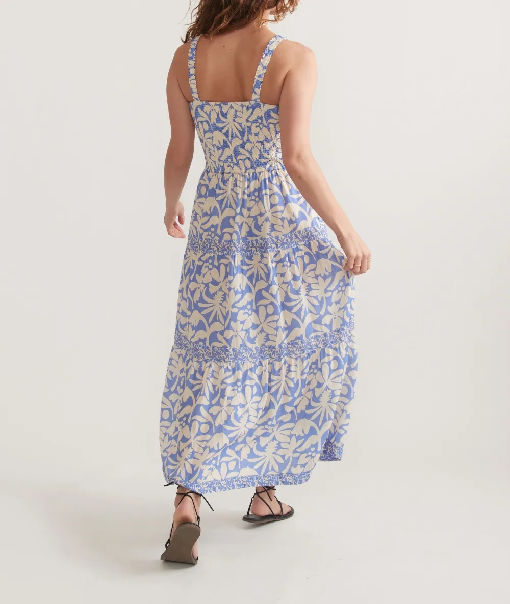 Blue Floral Print Midi Dress
