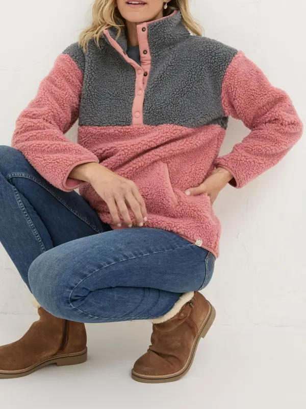Pink Half Neck Quarter Button Fleece