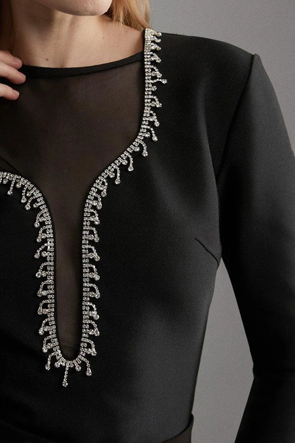 Mesh Detail Embellished Knit Top