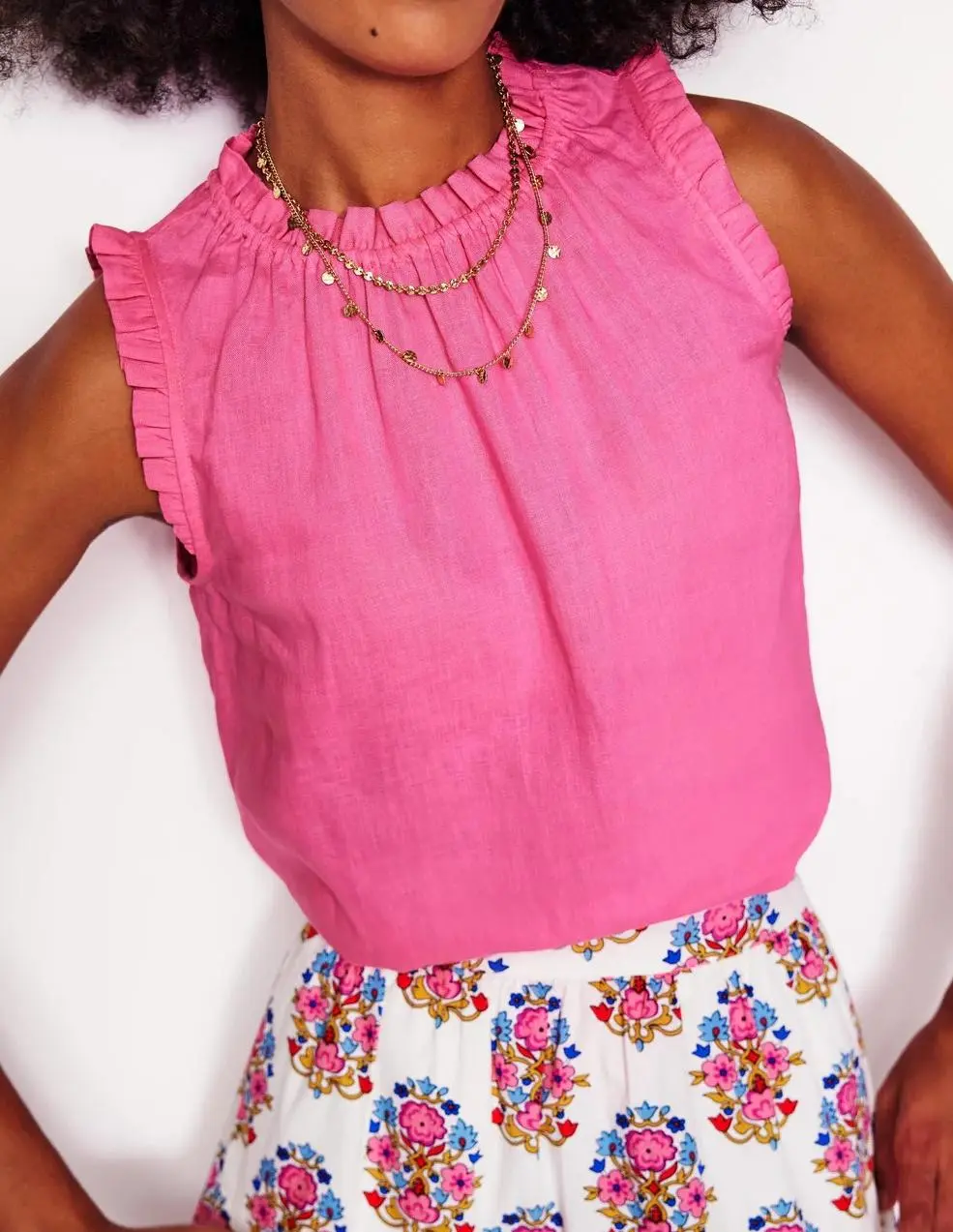 Hot Pink Ruffled Linen Blouse