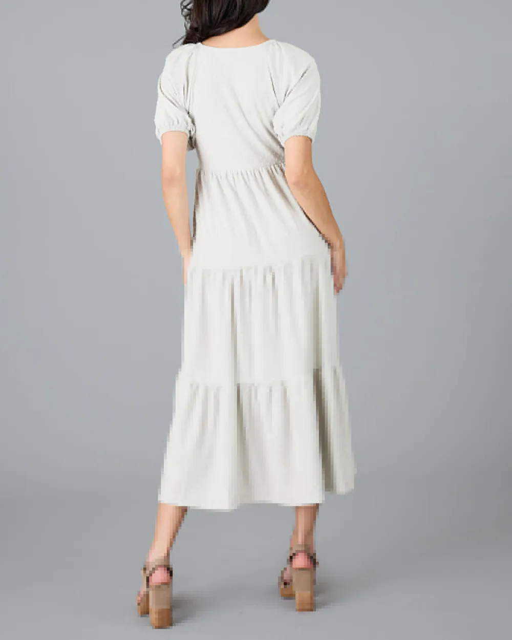 White Short Sleeves Midi Dress