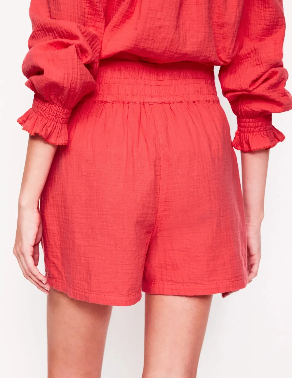 Ruby Red Elastic - Waist Cotton Shorts