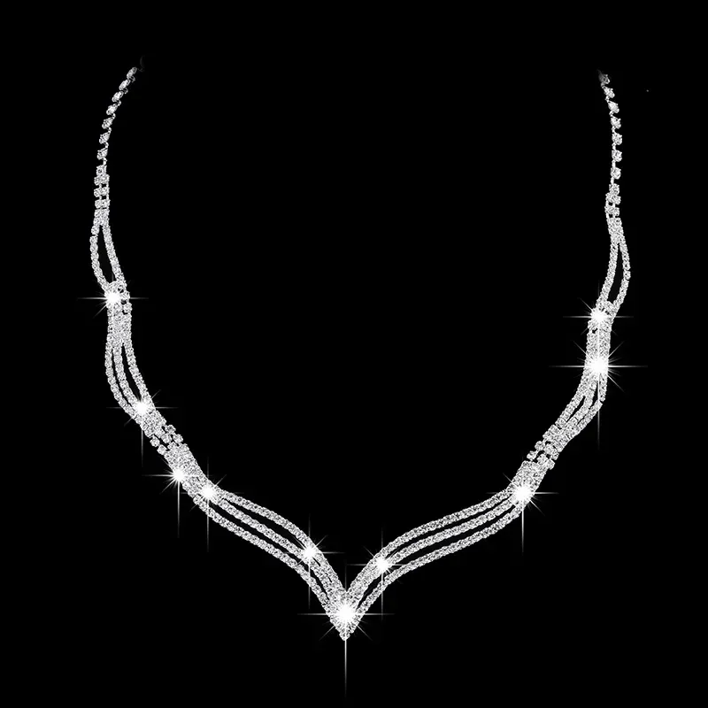 OL Claw Chain Rhinestone Foxtail Necklace Earring Set