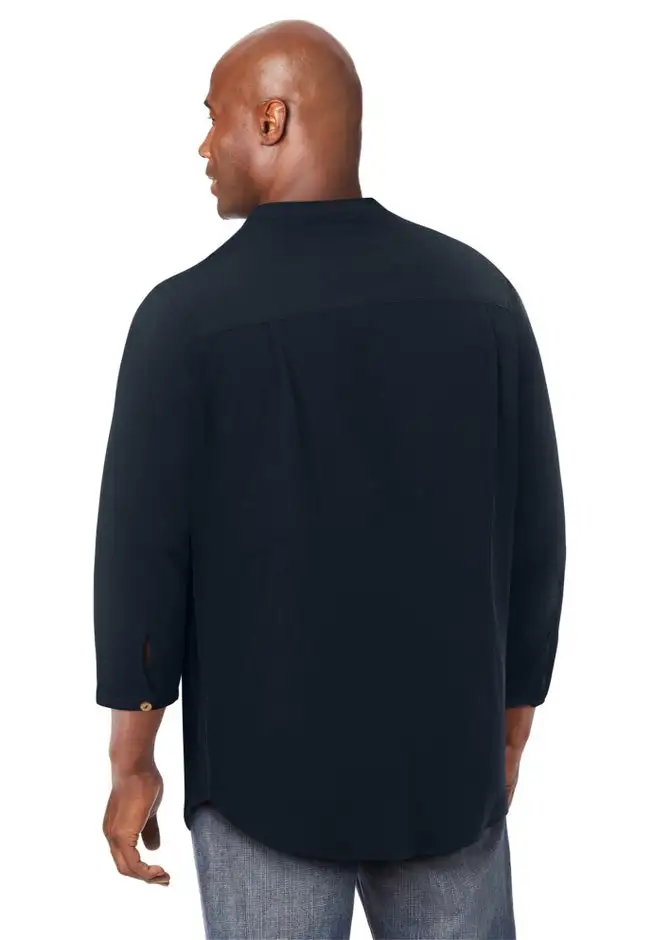 Gauze Mandarin Collar 3/4 Sleeve Shirt