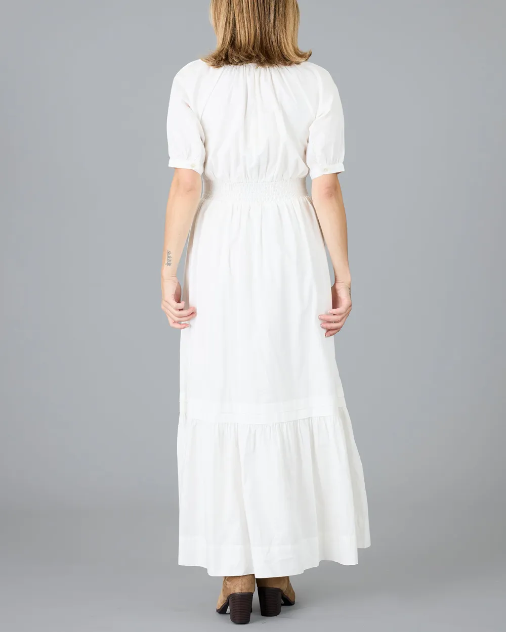White Square Necked Tiered Maxi Dress