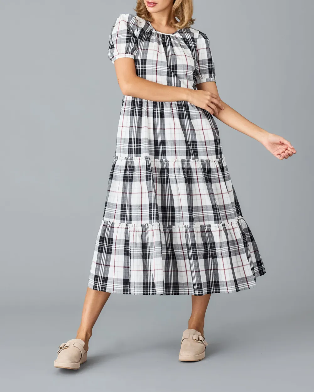 Black And White Plaid Midi Dress