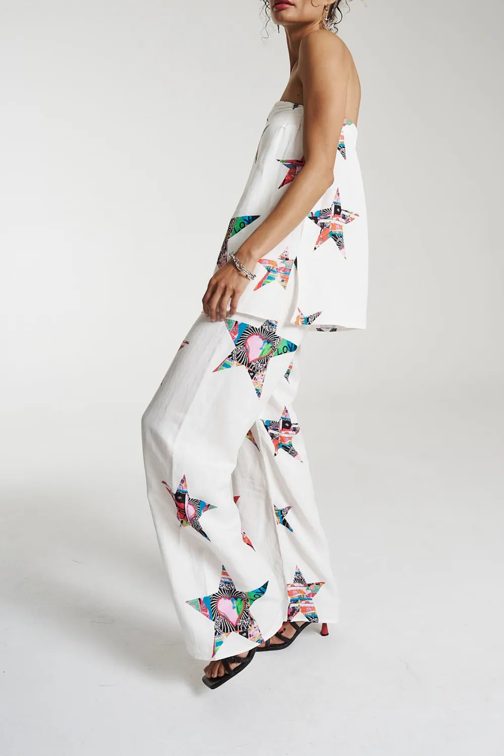 White Soft Minimalist Personality Star Straight  Pants