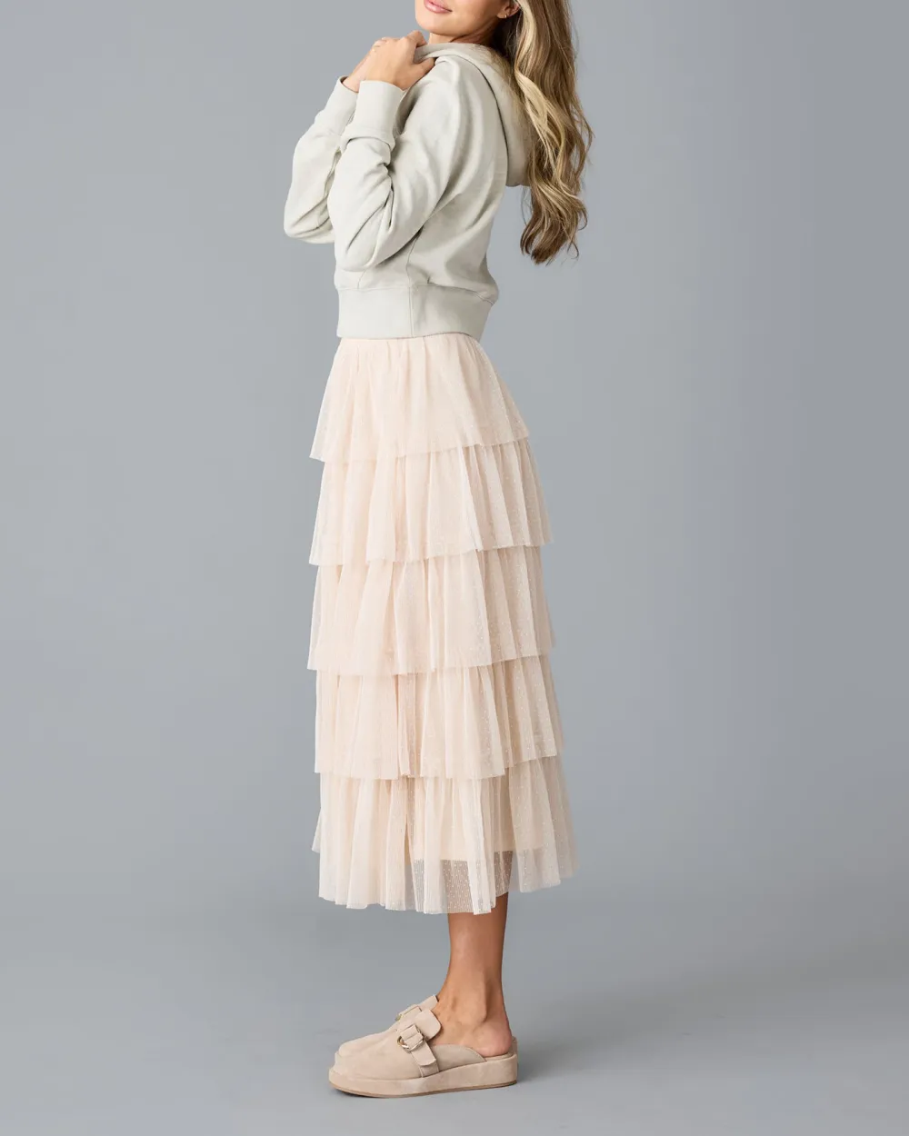 Light Pink Tiered Tulle Maxi Skirt