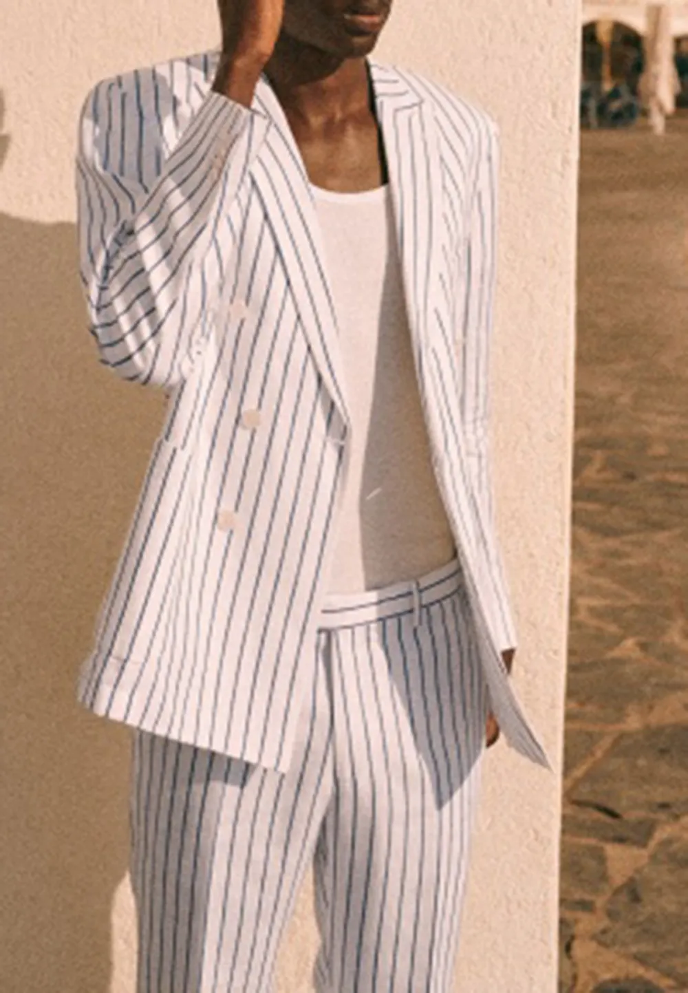 Jacket-Ecru Blue Stripes