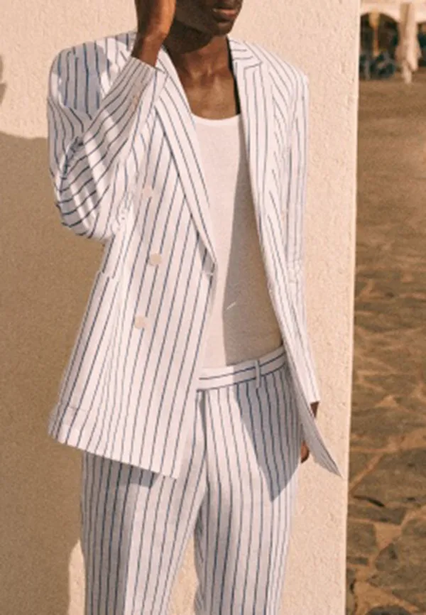Jacket-Ecru Blue Stripes