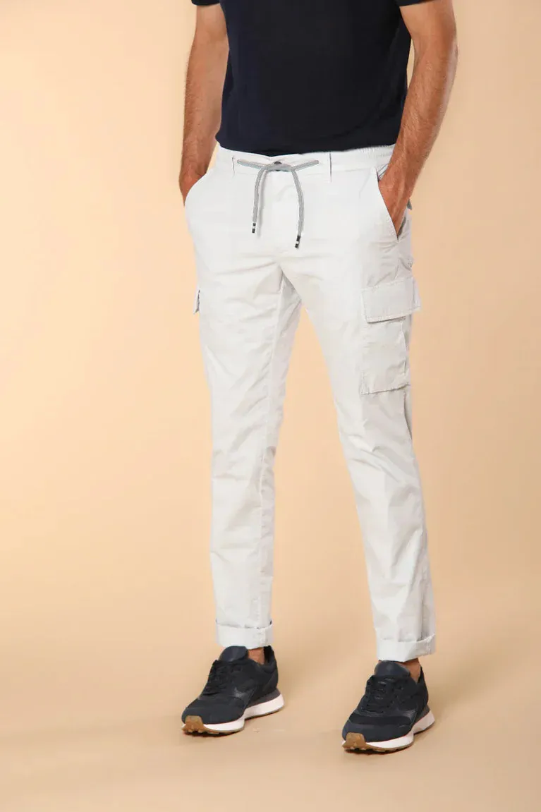 Men's Light Grey Slim Fit Parachute Fabric Cargo Pants with Large Pockets