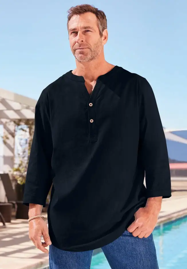 Gauze Mandarin Collar 3/4 Sleeve Shirt