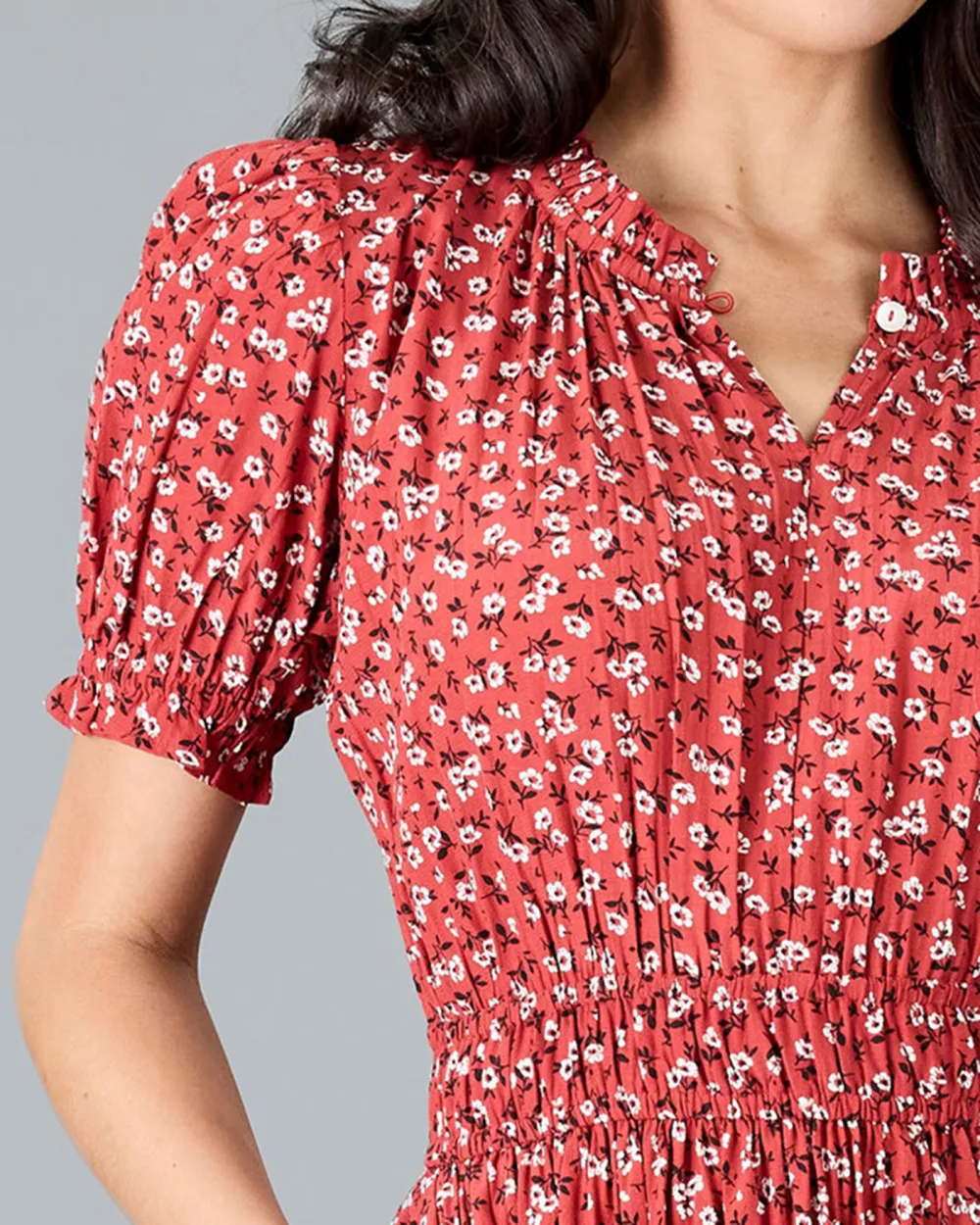 Red Mini Floral Print Midi Dress