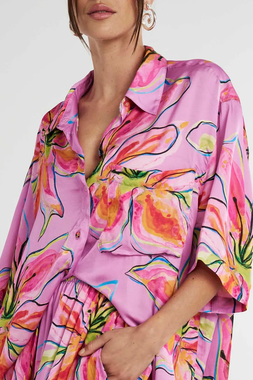 Lazy Vacation Style Lilac Lily Long-Sleeved Shirt