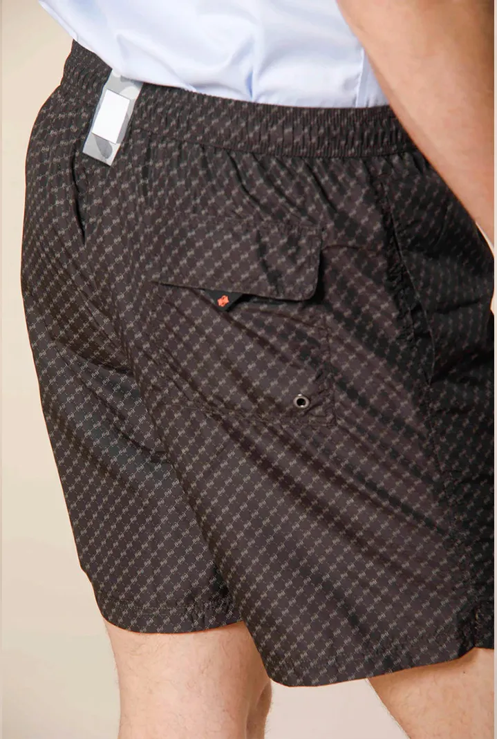 Men's Black Polyester Elastic Waist Regular Fit Swimsuit