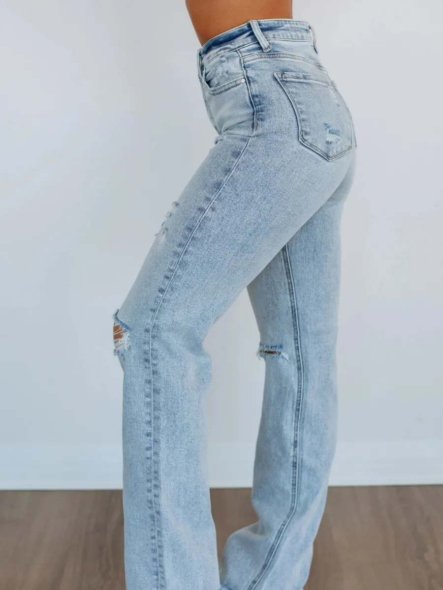 Distressed Straight Leg Jeans