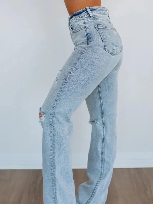 Distressed Straight Leg Jeans