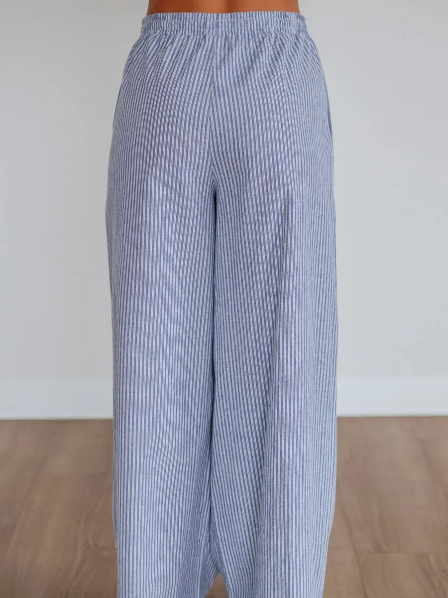 Striped Drawstring Wide Leg Pants