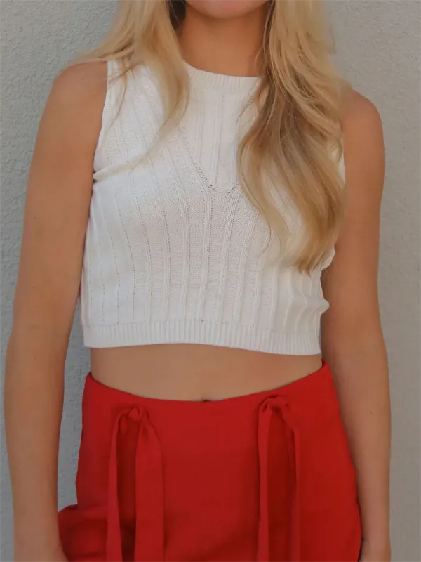 High Neck Cropped Knit Top
