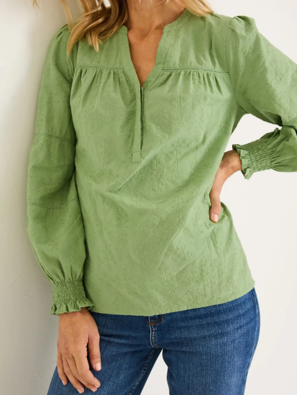 Olive Green Embroidered Blouse