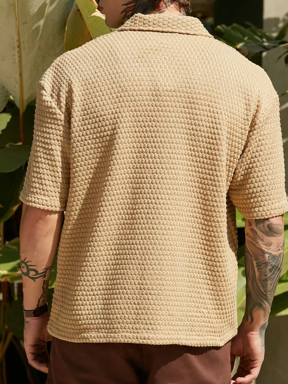 Beige Casual Style Knit Oversized Shirt