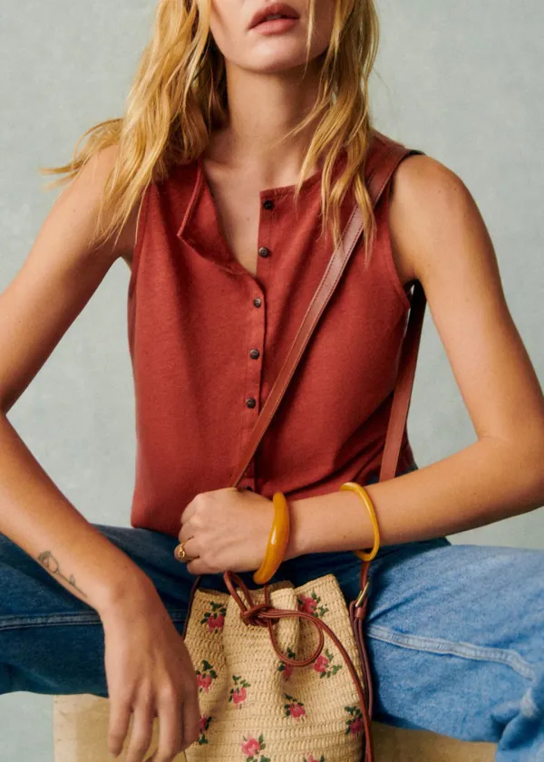 Sleeveless Button-Up Cotton And Linen Cropped Top