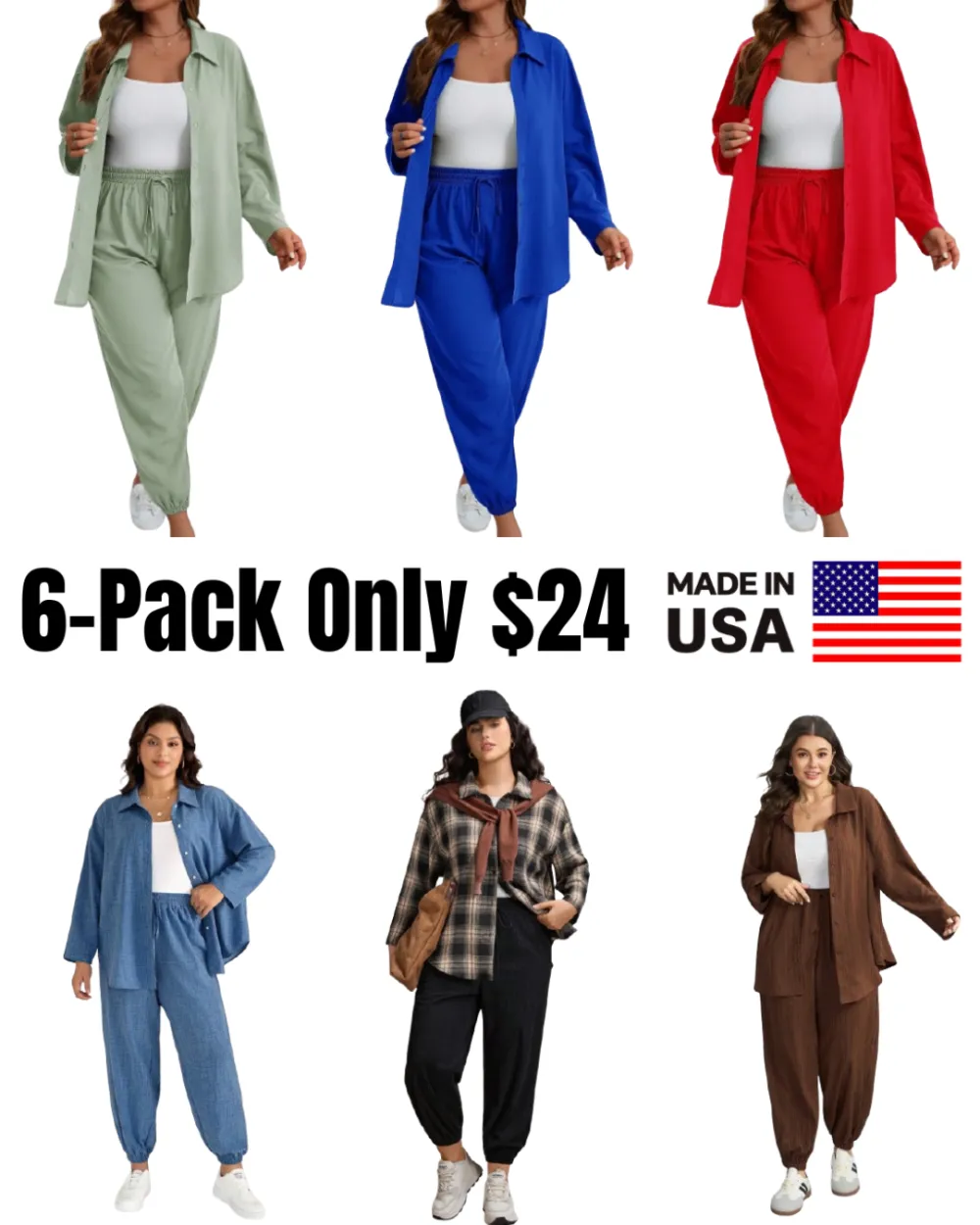 Women's Plus Size Fall-Winter Brown Drawstring Pants Suit