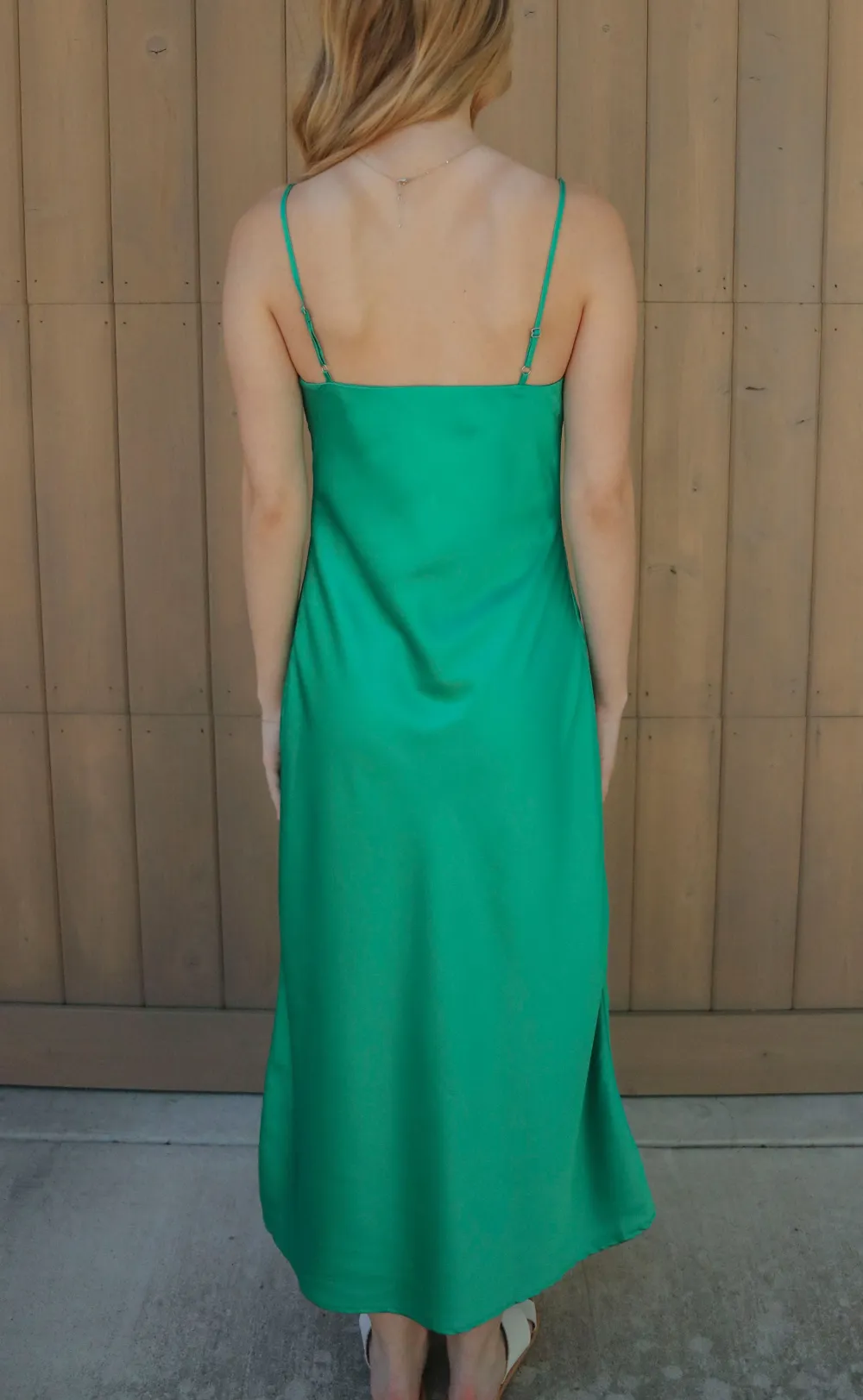 Green Ruched Spaghetti Strap Maxi Dress